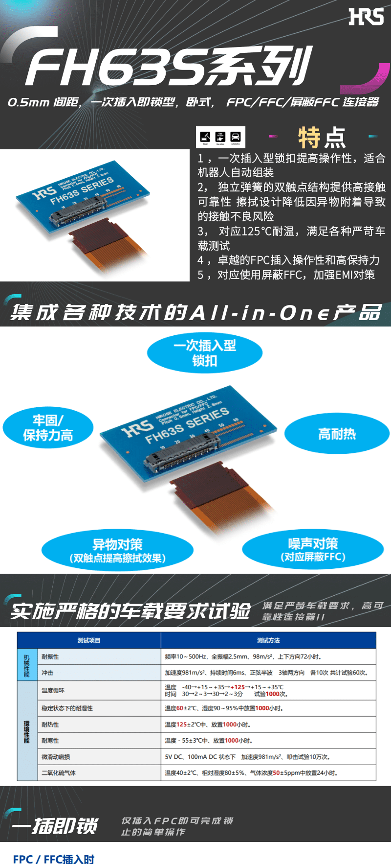 【產(chǎn)品推薦】一插即鎖，2觸點(diǎn)，支持125℃連接器-FH63S系列